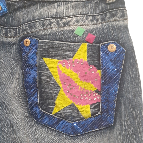 Akademiks Vintage Y2K Women's Embellished Slim Fit Jeans Blue Sequins Size 32 - Picture 7 of 12
